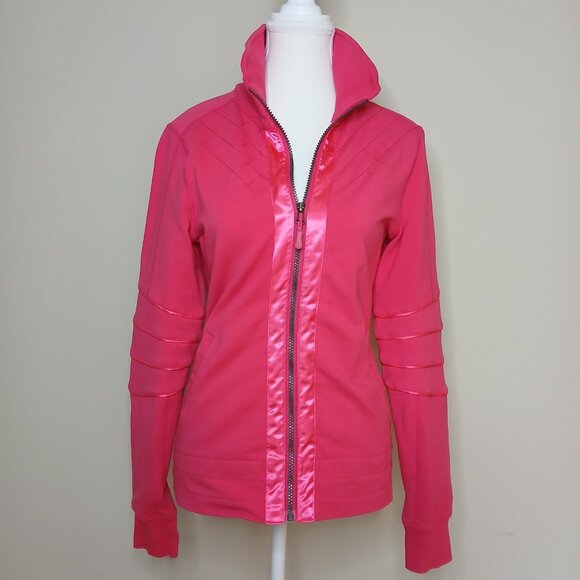 Lululemon Mogul Full-Zip Satin Ribbon Trim Jacket RARE size 8 hot pink - Picture 1 of 9